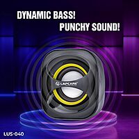 Lapcare LUS‑040: compact 2.0‑channel multimedia USB speaker (3 W × 2), 180 Hz–20 kHz frequency range, wired volume control, USB‑powered—plug & play, 1‑yr warranty.