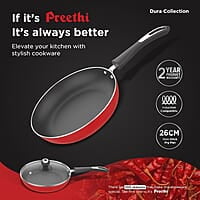 Preethi Dura Collection Non Stick Fry Pan, 26 cm, with Glass Lid, Gas & Induction Compatible