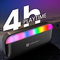 Portronics Plugs 3 Bluetooth Speaker – 15W | BT 5.3 | MIC | RGB | USB & SD | Black | 1 Year Warranty
