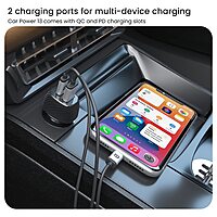 Portronics 43W Dual Output Car Charger 25W Type-C PD + 18W USB Fast Charging Black