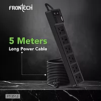 Frontech FT-0867 Surge Guard Power Strip – Durable Multi-Outlet Protection for Home & Office