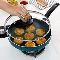 Borosil ProChef Non-Stick Deep Pan with Lid 26 cm | Gas Stove Compatible, Thick Uniform Body for Even Heating | PFOA Free, Blue Exterior, Stir Frying Pan for Eggs, Cutlets, 1 Year Warranty