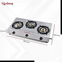 Lifelong LLGS399 Stainless Steel 3 Burner (ISI Certified