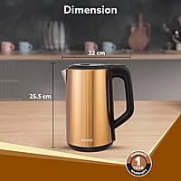 AGARO Insignia Electric Kettle, 1.8L, Double Layered Kettle, 100% Stainless Steel Inner Metallic Gold