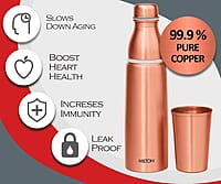 MILTON Copper Combo 1000 Water Bottle with in built glass cap, 890 ml, 1 Piece, Copper