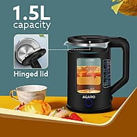 AGARO Galaxy Electric Kettle with Keep Warm Function, BPA Free PP Plastic & Glass body