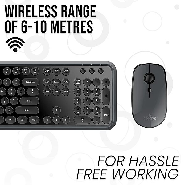 Coconut WKM14 Classic Wireless Keyboard & Mouse Combo (Windows Compatible, 2.4GHz Wireless, 6–10M Range, PC & Laptop, 1 Year Warranty)