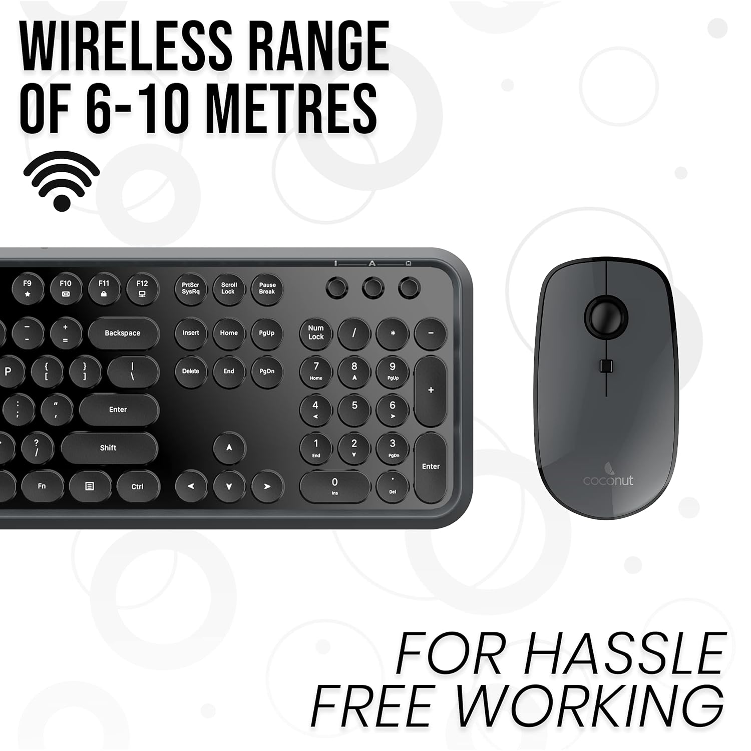 Coconut WKM14 Classic Wireless Keyboard & Mouse Combo (Windows Compatible, 2.4GHz Wireless, 6–10M Range, PC & Laptop, 1 Year Warranty)
