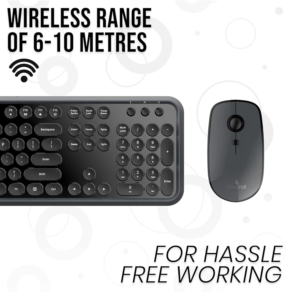 Coconut WKM14 Classic Wireless Keyboard & Mouse Combo (Windows Compatible, 2.4GHz Wireless, 6–10M Range, PC & Laptop, 1 Year Warranty)
