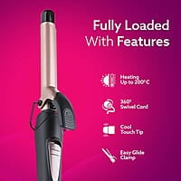 AGARO HC7001 Hair Curler with 19MM Barrel, Rod, Tong, Tourmaline Infused Ceramic Coated Plates