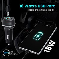 Portronics 71W Triple Output Car Charger with Type-C PD & USB Fast Charging Black
