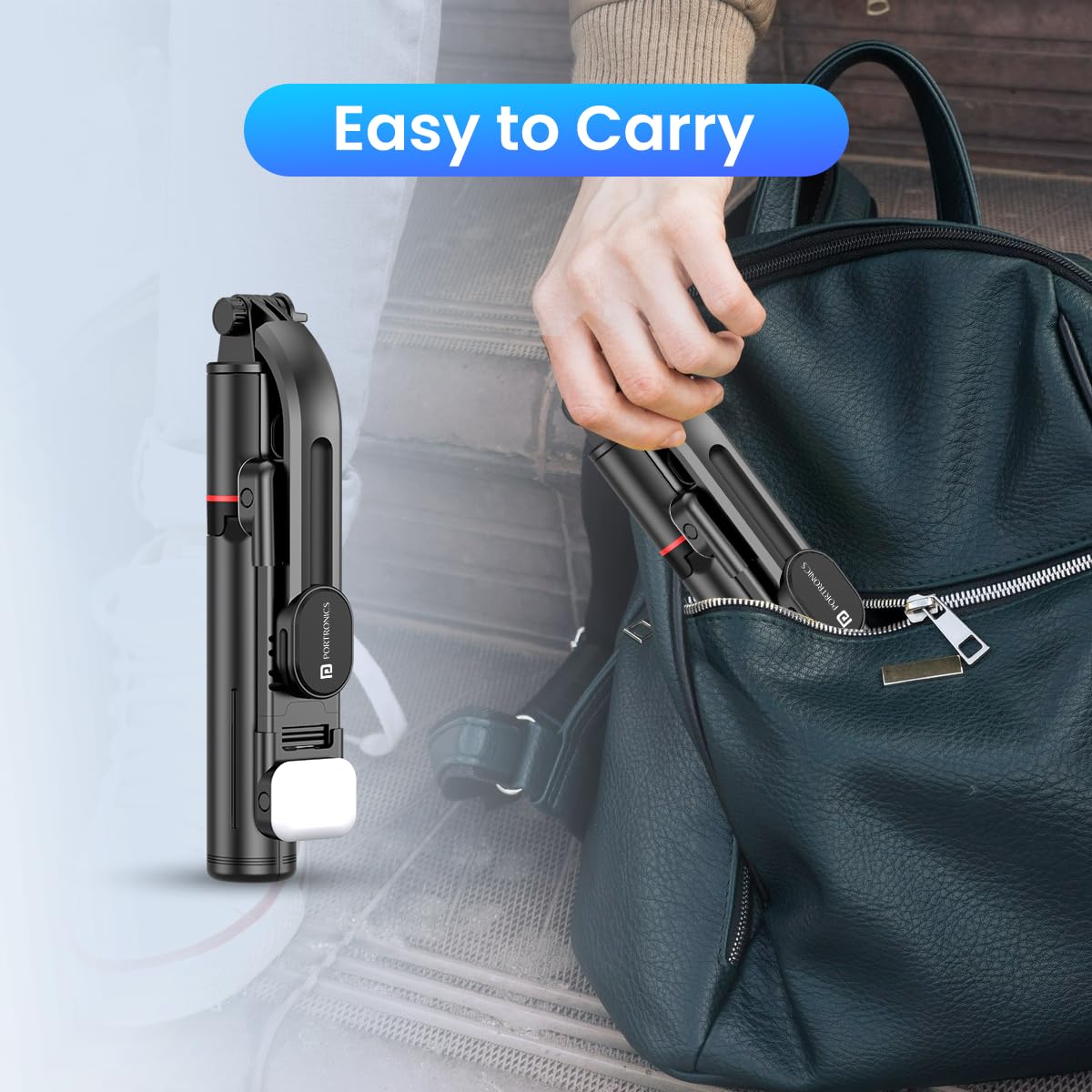 Portronics Lumistick – A versatile 360° selfie stick featuring adjustable light modes for perfect selfies. Compact design, easy to use, and ideal for capturing stunning moments anywhere!