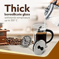 AGARO Classic French Press Coffee And Tea Maker, Borosilicate Glass Body With Sleeves, Glass Carafe, BPA Free Plastic Lid Strainer, 600Ml
