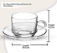 Treo by Milton Bistro Cup and Saucer Set, Transparent, Set of 12