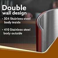 AGARO Insignia Electric Kettle, 1.8L, Double Layered Kettle, 100% Stainless Steel Inner Metallic Red