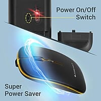 ZEBRONICS Newly Launched Blanc Slim Wireless Mouse with Rechargeable Battery, BT + 2.4GHz, 4 Buttons, 800/1200/1600 DPI, Silent Operation, Multicolor LED Lights