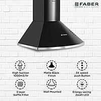 Faber 60 cm 1000 m³/HR Pyramid Kitchen Chimney 240 Watt (HOOD CLASS PRO PB BK LTW 60, Baffle Filters,Black)