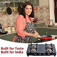 Lifelong Glass Top Gas Stove, 4 Burner Gas Stove, Black (ISI Certified,1 year warranty with Doorstep Service)