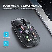 Portronics Toad 5 Transparent Bluetooth Mouse – Dual Mode  | RGB | Black | 1 Year Warranty