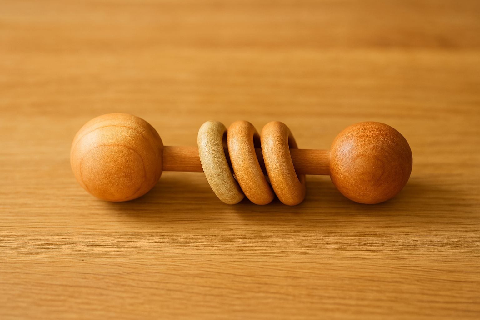 Neem Dumbbell Rattle with Rings Neem Dumbbell Rattle with Rings