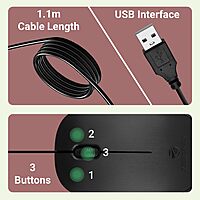 Zebronics Zeb-Power Wired USB Mouse – 3-Button | 1200 DPI Optical Sensor | Plug & Play | Windows & Mac Compatible
