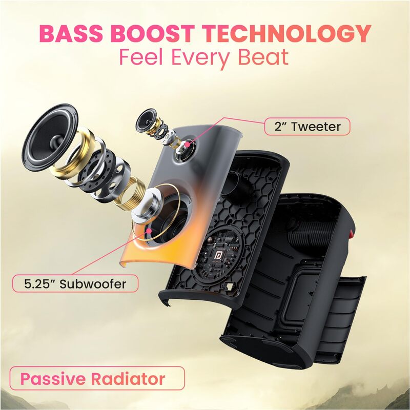 Portronics Dash 8 POR 2244 Bluetooth Speaker – 60W | Karaoke Mic | RGB Lights | Black