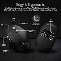 Coconut WM27 Jade Wireless Optical Mouse – Bluetooth & 2.4GHz Wireless | 1600 DPI | Ergonomic Design | Home & Office Use | Black | 1 Year Warranty