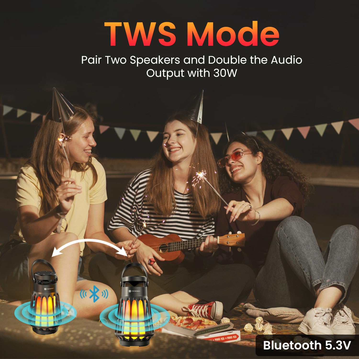 Portronics Dash 6 – 15W Portable Speaker | Flame Lamp Design, TWS Connectivity & Immersive Sound for Parties & Gatherings
