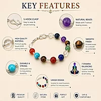 925 Sterling Silver 7 Chakra Bracelet – Natural Chakra Stone Adjustable Bracelet for Men & Women