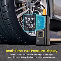 Portronics VAYU 9.0 Tyre Inflator – 6000mAh Portable | Rechargeable + Wired | USB Output | Black
