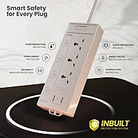 Lapcare LAPEX‑303 Surge‑protected extension board: 3 universal sockets, 3 USB ports (2.1 A), LED switch & mobile phone stand—safe charging.