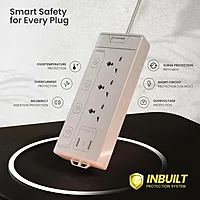 Lapcare LAPEX‑303 Surge‑protected extension board: 3 universal sockets, 3 USB ports (2.1 A), LED switch & mobile phone stand—safe charging.
