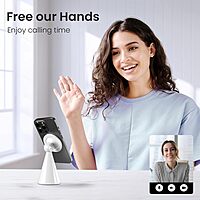 Portronics Mogun 5 – MagSafe Desk Phone Holder, White. Stylish and functional, it securely holds your phone while charging. Perfect for home or office use, keeping your workspace organized and tidy.