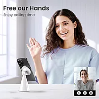 Portronics Mogun 5 – MagSafe Desk Phone Holder, White. Stylish and functional, it securely holds your phone while charging. Perfect for home or office use, keeping your workspace organized and tidy.