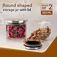 AGARO Elite Borosilicate Glass Jar 350 ml, Round Shaped, Steel Lid  Pack of 2.
