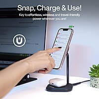 Ambrane 20W MagSafe 2in1 Wireless Charger & Mobile Stand for Both iPhone & Airpods (iPhone 15/15 Plus/15 Pro/15 Pro Max, iPhone 12/13/14 Series) & Qi Devices + Magnetic Ring