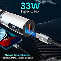 Portronics Car Power Armour 55.5W Fast Car Charger Type-C PD & USB with LED Display