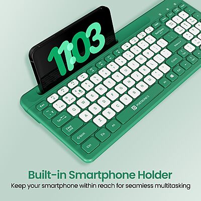 Portronics Bubble Square Bluetooth + Wireless Keyboard – Multimedia Keys  | Green | 1 Year Warranty