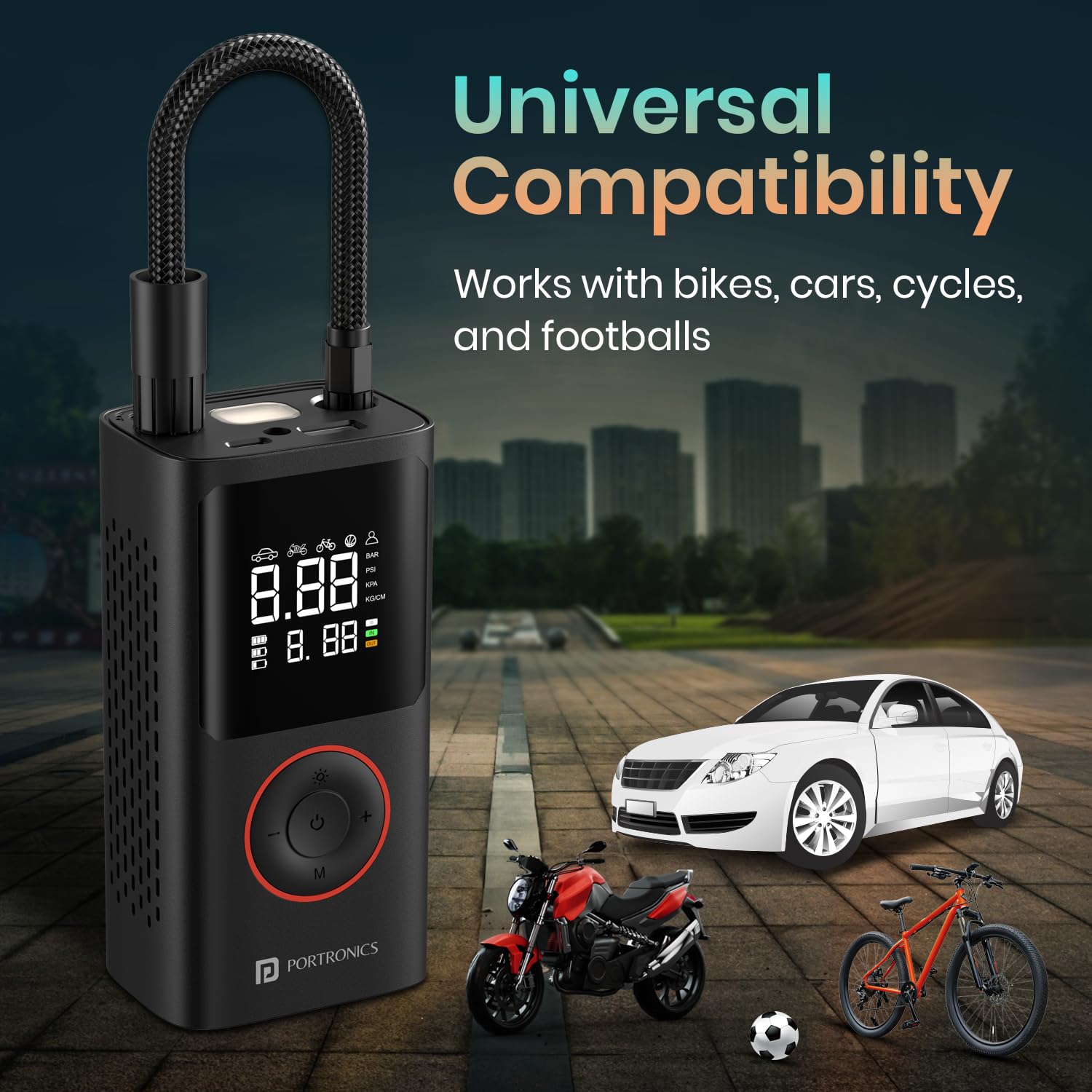 Portronics VAYU 2.0 Tyre Inflator – 6000mAh Portable | Torch |Black | 1 Year Warranty