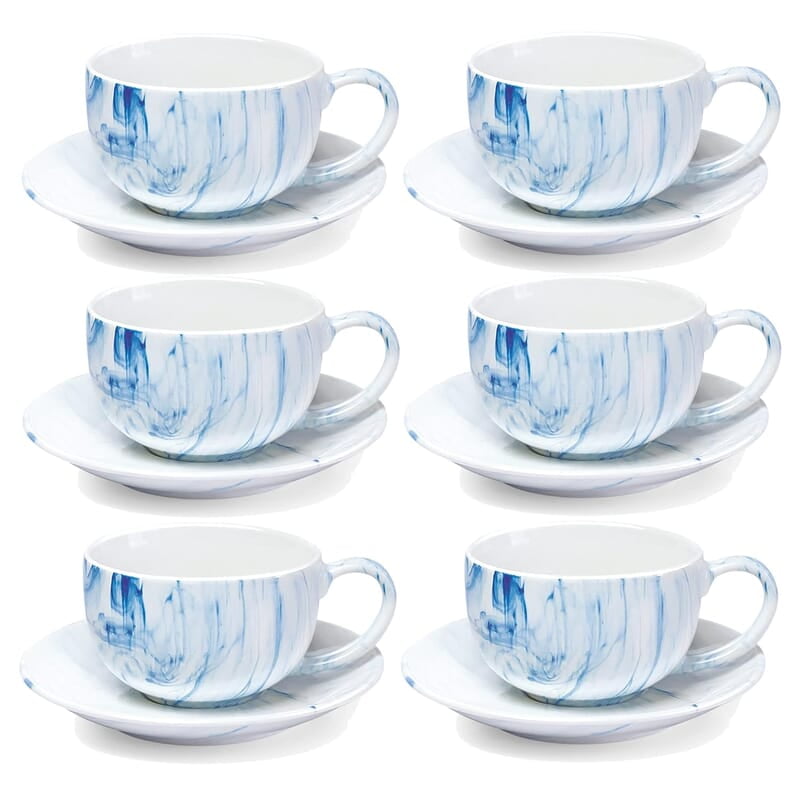 Treo by Milton Marble Cup and Saucer Set of 12, Marble Brown