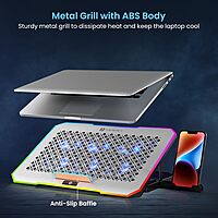 Portronics My Buddy Air Pro Laptop Cooling Pad – 6 Cooling Fans | 5-Level Angle & Height Adjustable | 10 RGB Light Modes | Mobile Stand | USB Powered | For Laptops Up to 17 Inches