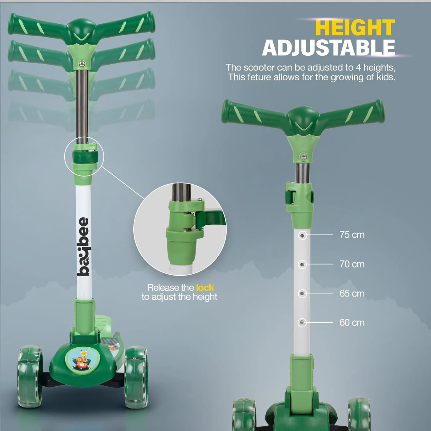 Baybee Kitty Kick Scooter for Kids, Foldable Kids Scooter- Green Baybee Kitty Kick Scooter for Kids, Foldable Kids Scooter- Green