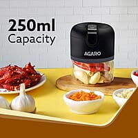 AGARO Elite Rechargeable Mini Electric Chopper, Food Grade Bowl, Stainless Steel Blades 250 Ml