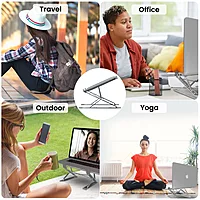 Portronics My Buddy K Pro Ergonomic Laptop Stand – Silver offers adjustable height, sturdy design, and portability. Ideal for comfortable typing and cooling, enhancing your workspace efficiency.