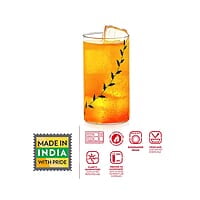 Borosil Vision Black Krip 350 ml Set of 6 pcs Transparent Drinking Glass |Borosilicate Glass Tumblers for Water, Cold Drinks, Juice| Flame Proof, Microwave & Dishwasher Safe | for Daily use & Gifting