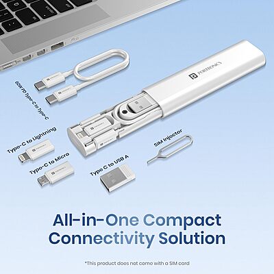 Portronics Snapcase 3 – 60W Charging Cable Kit, White. This versatile kit includes high-speed charging cables for various devices, ensuring efficient power delivery and durability for everyday use.