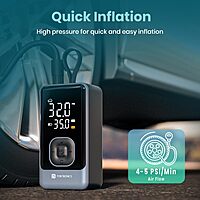 Portronics VAYU 8.0 Tyre Inflator – 4000mAh Portable | Digital Display | USB Output | Black |