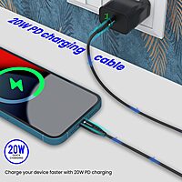 Portronics 1648 Konnect L 20W Type-C to Lightning Cable – Nylon Braided | 1M | Black