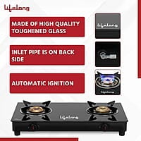 Lifelong 2 Burner Gas Stove Top for Kitchen - Automatic Ignition Cooktop Modern Glass Stove for Modular Kitchen, ISI Certified