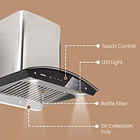 AGARO Royal Kitchen Chimney 90 cm 1350 m3/hr Auto-Clean Kitchen Hood
